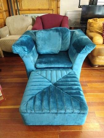 Baker Furniture Armchair and Ottoman - Blue

