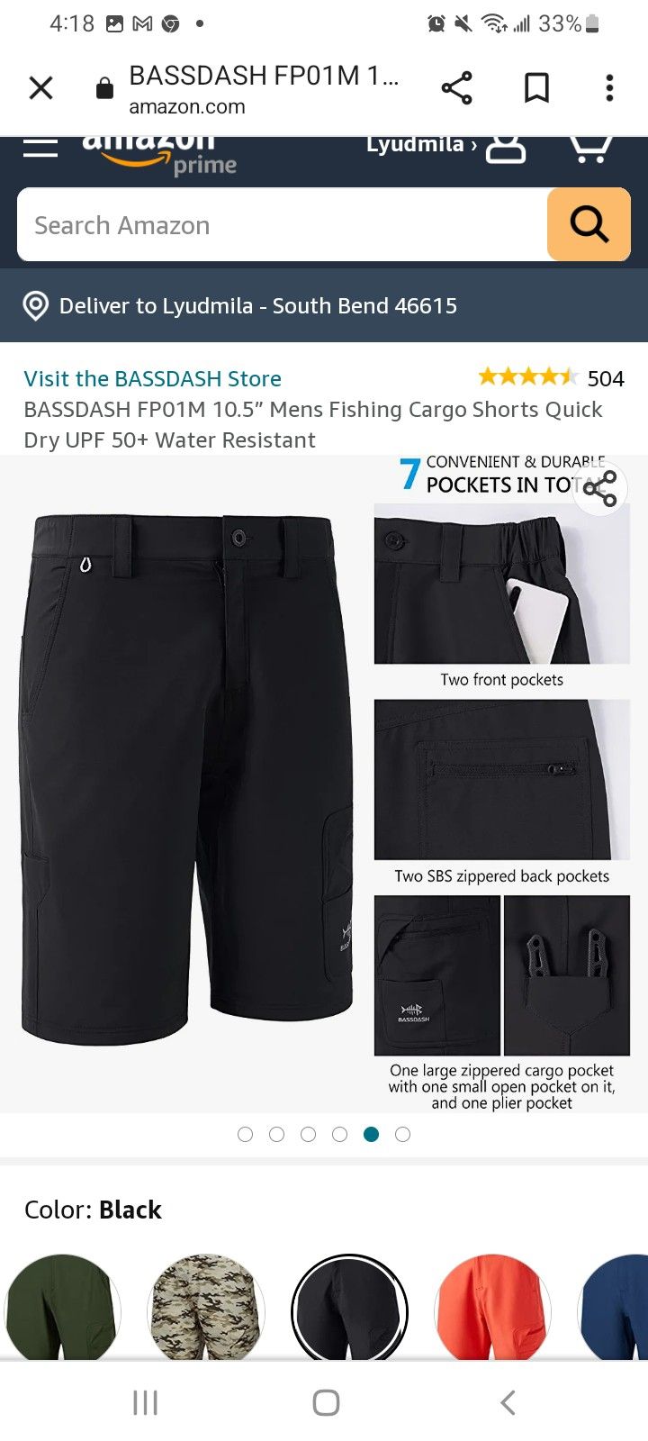 BASSDASH FP01M 10.5” Mens Fishing Cargo Shorts Quick Dry UPF 50+ Water Resistant
New with tag 
Size S