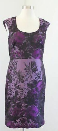 Ann Taylor Purple Black Floral Scoop Neck Dress size 6