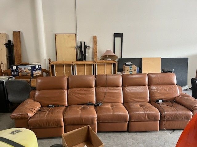 5ft To 12 Ft Caramel Theater Couch Able To Extend To 5 ft To 12ft Need Gone Too Big To Store