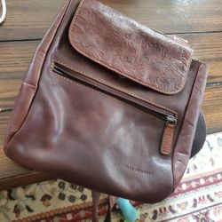 Jack Georges Tooled Floral Brown Leather Voyager Crossbody Bag Purse