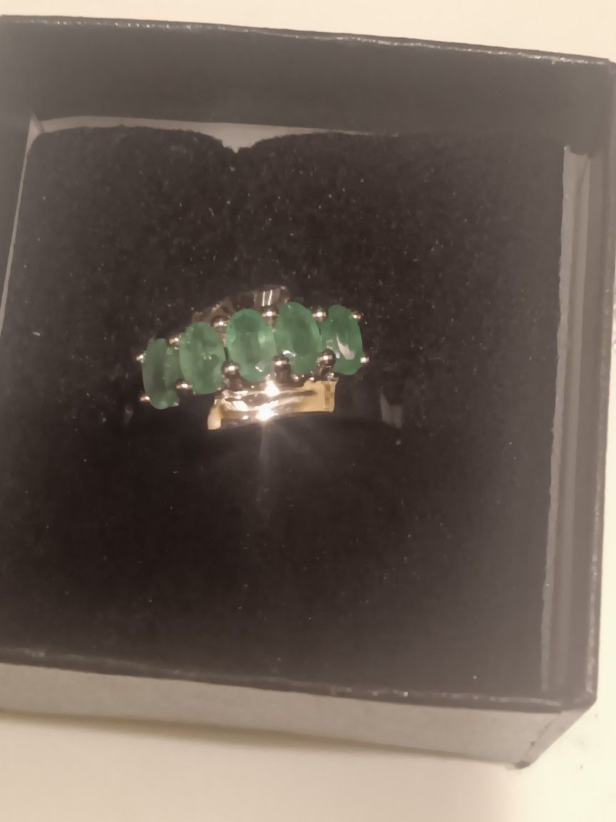 Emerald Ring Sterling Silver All Natural Untreated Emeralds