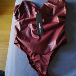 burgundy pleather fashion nova bodysuit XS