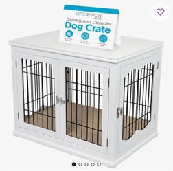 BIRDROCK HOME Dog Kennel with Pet Bed | Double Door | Wooden Wire Dog House | Large Indoor Pet Crate Side Table
