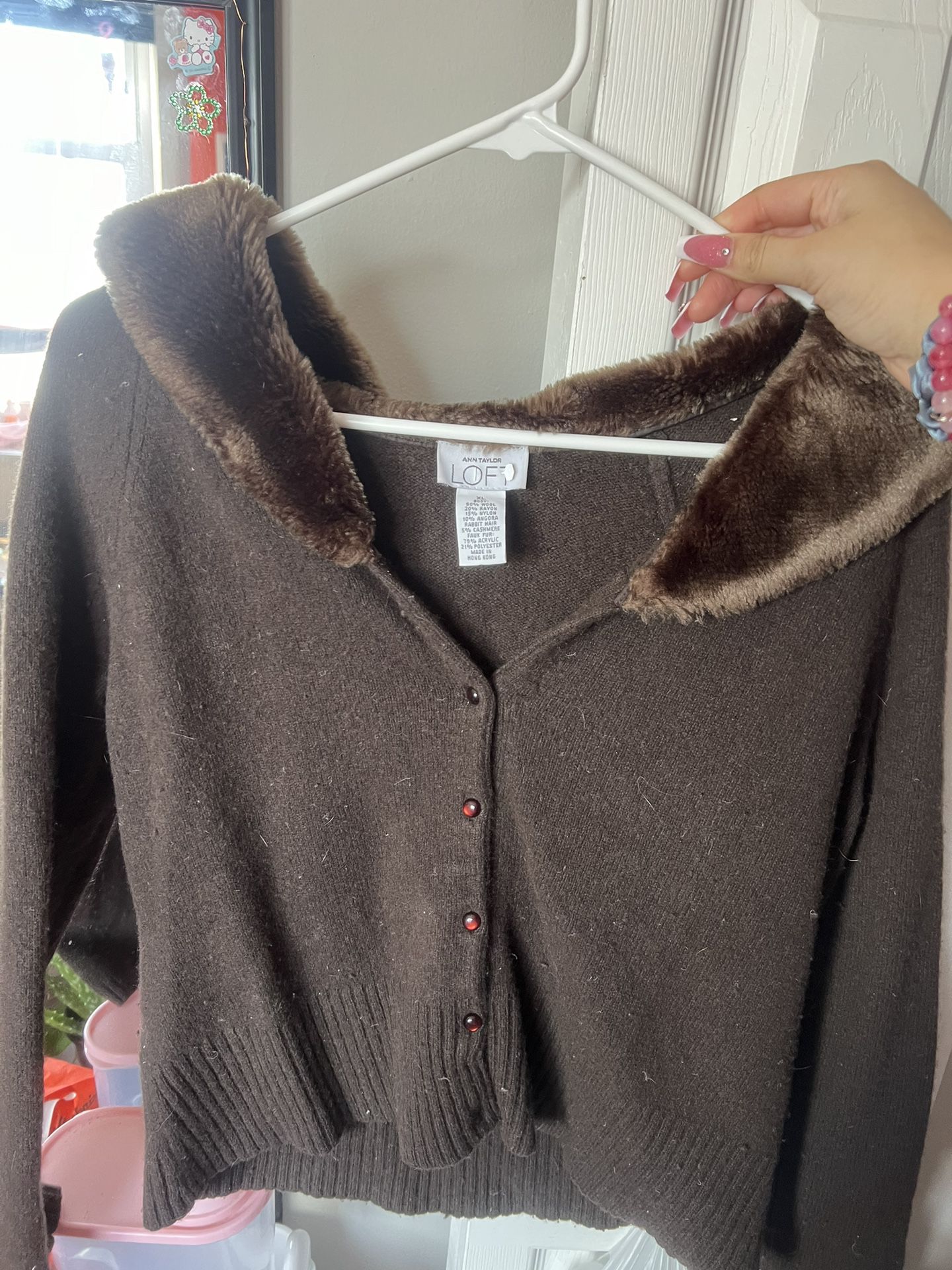 Faux Fur Collared Brown Sweater from Ann Taylor Loft-