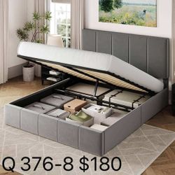 Queen Size Velvet Lift Up Storage Bed Frame, Vertical Channel Tufted Headboard, Hydrualic Underneath Storage, (376-8)