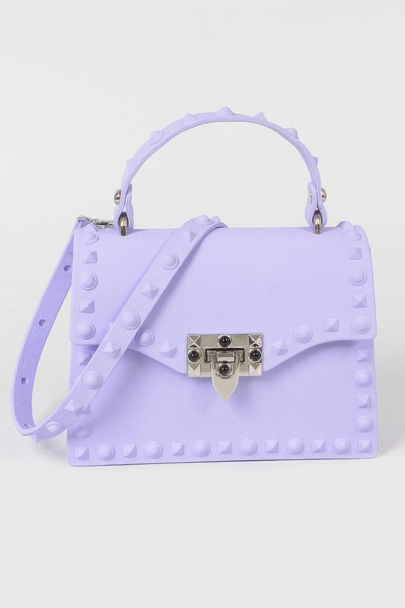 Lavender Studded Jelly Crossbody Handbag Purse – Valentino Rockstud Style PVC Bag