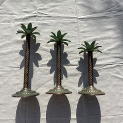 Set Of 3 Palm Tree Candle Stick Holders