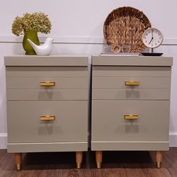Beautiful Refinished Sage Green Mid-Century Modern Nightstands Height  26" 
