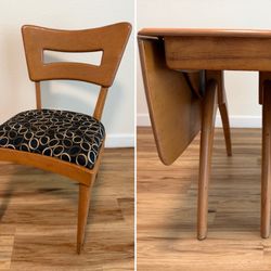 Heywood Wakefield 1950 to 1955 Wishbone Dinning Drop-Leaf Extension Table Dog Bone Chairs