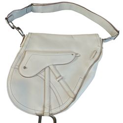 Dior White Leather Crossbody Saddle Bag 