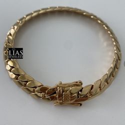 New 18k Yellow Gold Cuban Link Bracelet 