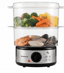 vaporera eléctrica de alimentos de dos niveles, fabricada por la marca Chef's Counter (Modelo CC-222).