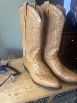 Tan Ostrich Print Cowboy Boots