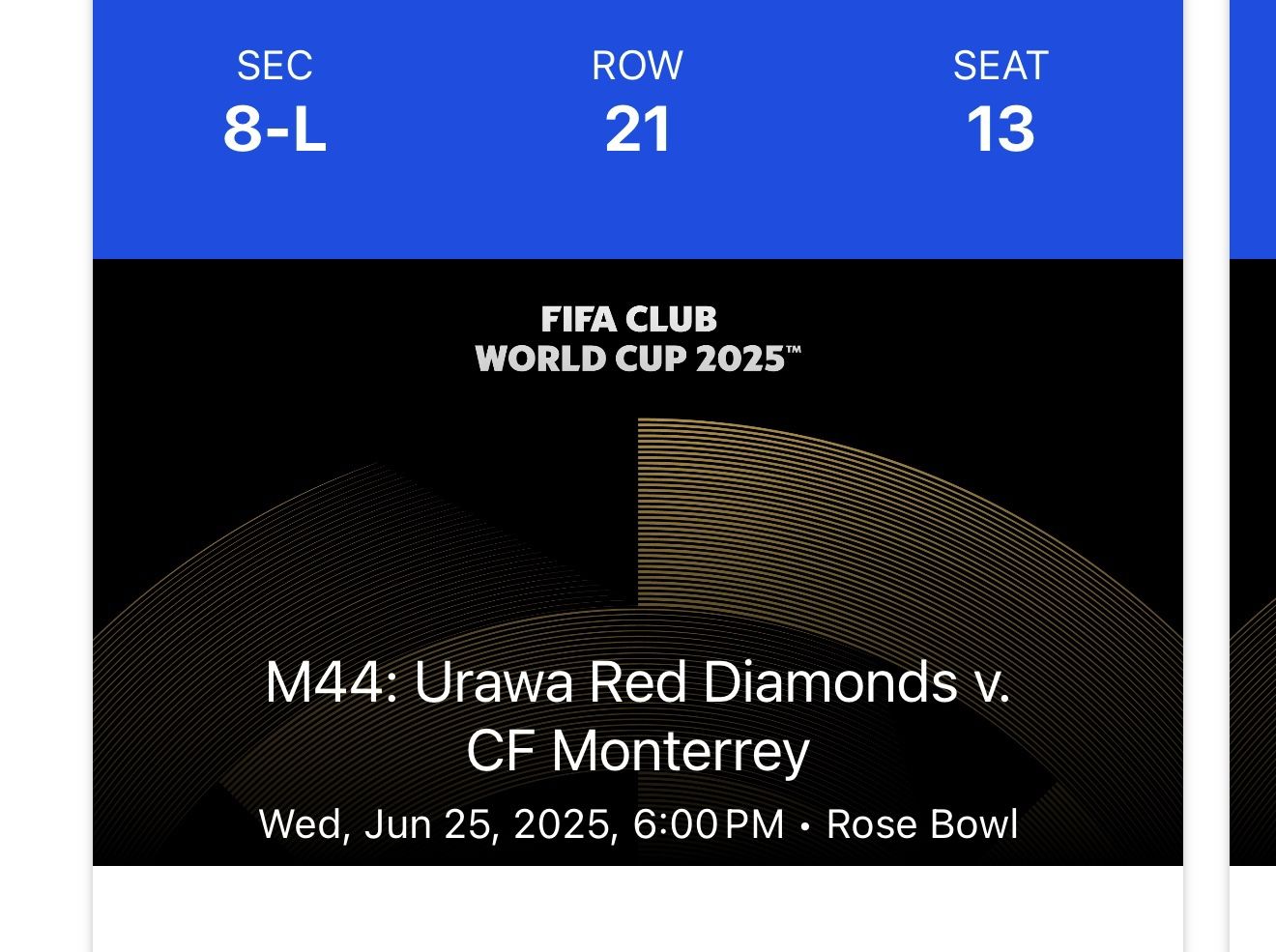 FIFA club Tickets For 6/25 At Rose Bowl