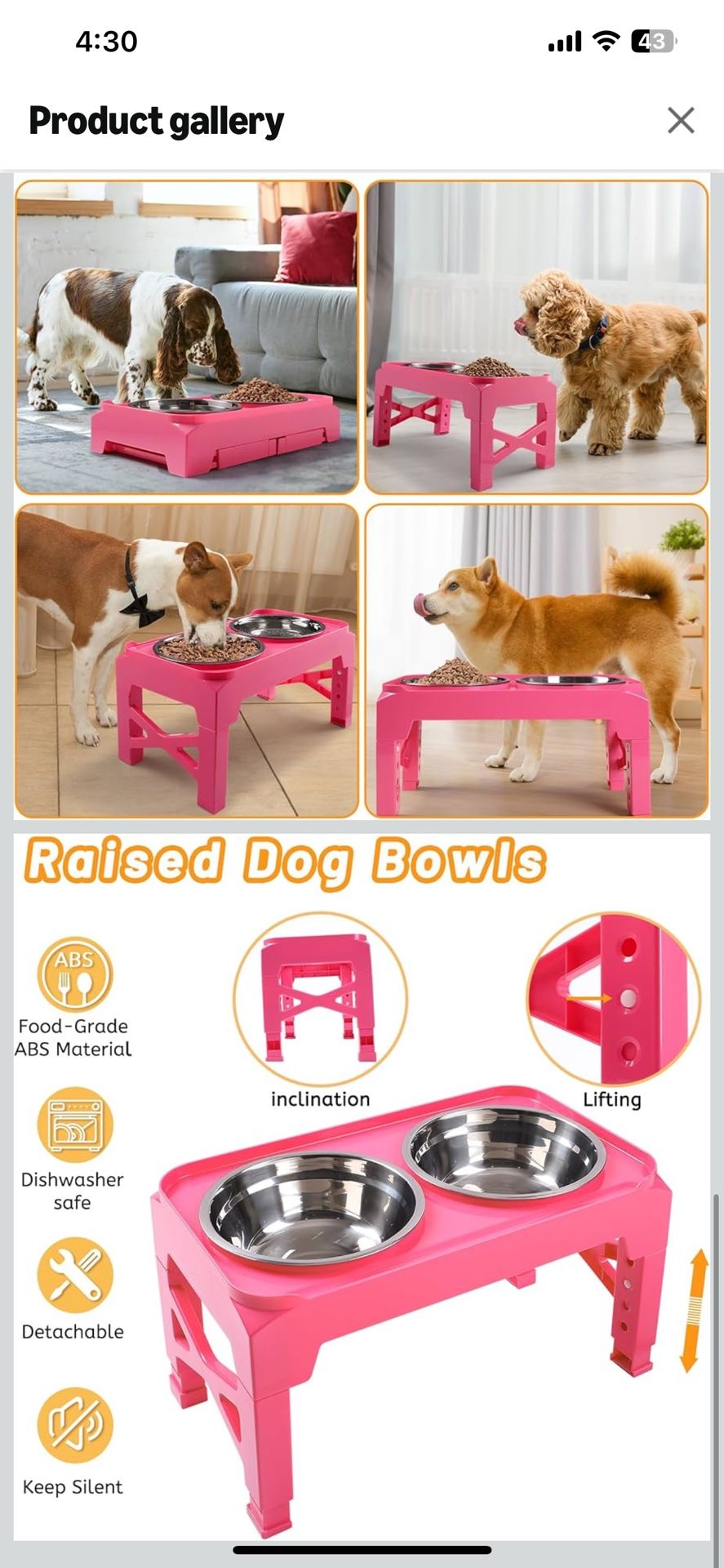 Elevated Dog Bowls with 2 Stainless Steel Dog Food & Water Raised Bowls with No Spill Edge Non-Slip Stand Adjusts to 3 Heights(2.75", 6.0", 7.5") for 