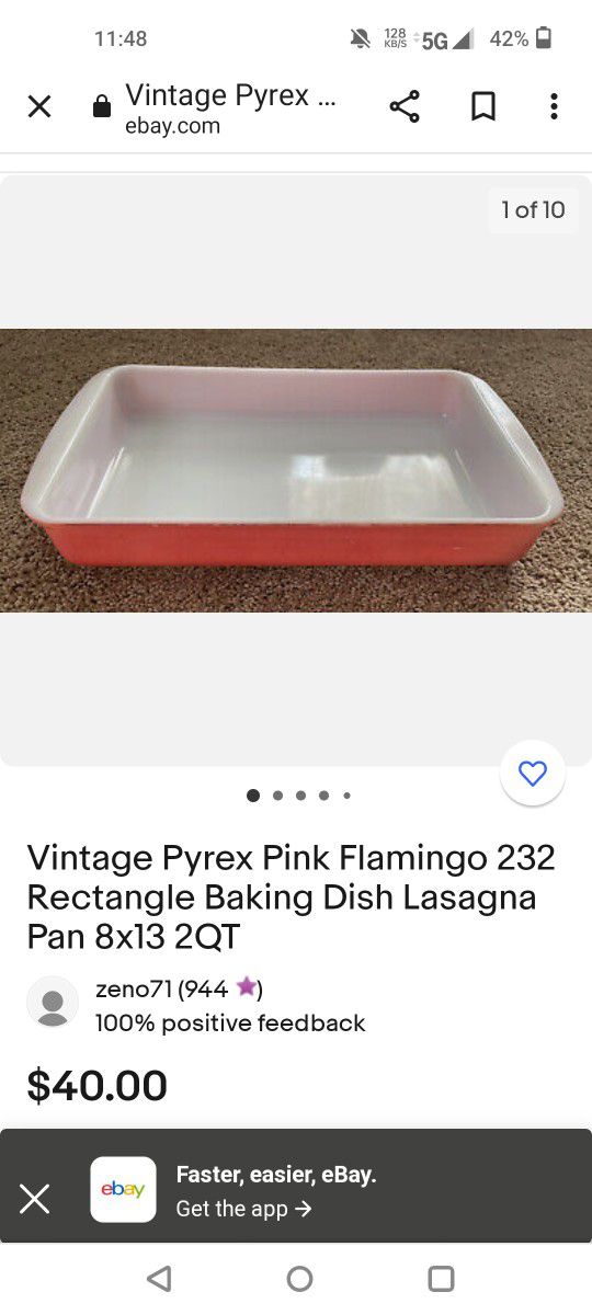 Vintage Pyrex Pink Flamingo 232 8x13 2QT Rectangle Baking Dish/Lasagna Baking Pan.$10