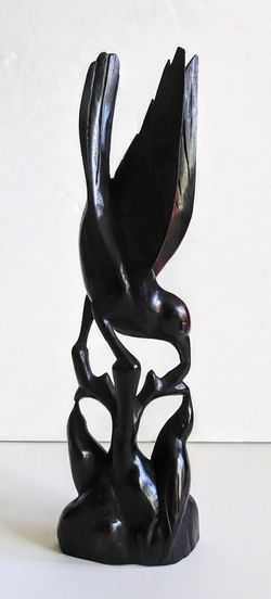 Hand Carved Balinese Vintage Ironwood Bird Figurine Boho Eastern Oriental Decor Sculptures & Bookends