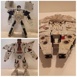 2006 Star Wars Transformers Series 2 Pack 8 Inch Tall Figure Set - CHEWBACCA AND HAN SOLO TO MILLENNIUM FALCON with Lights and