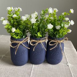 Chalk Painted & Distressed Mason Jar Vases 3 For $18