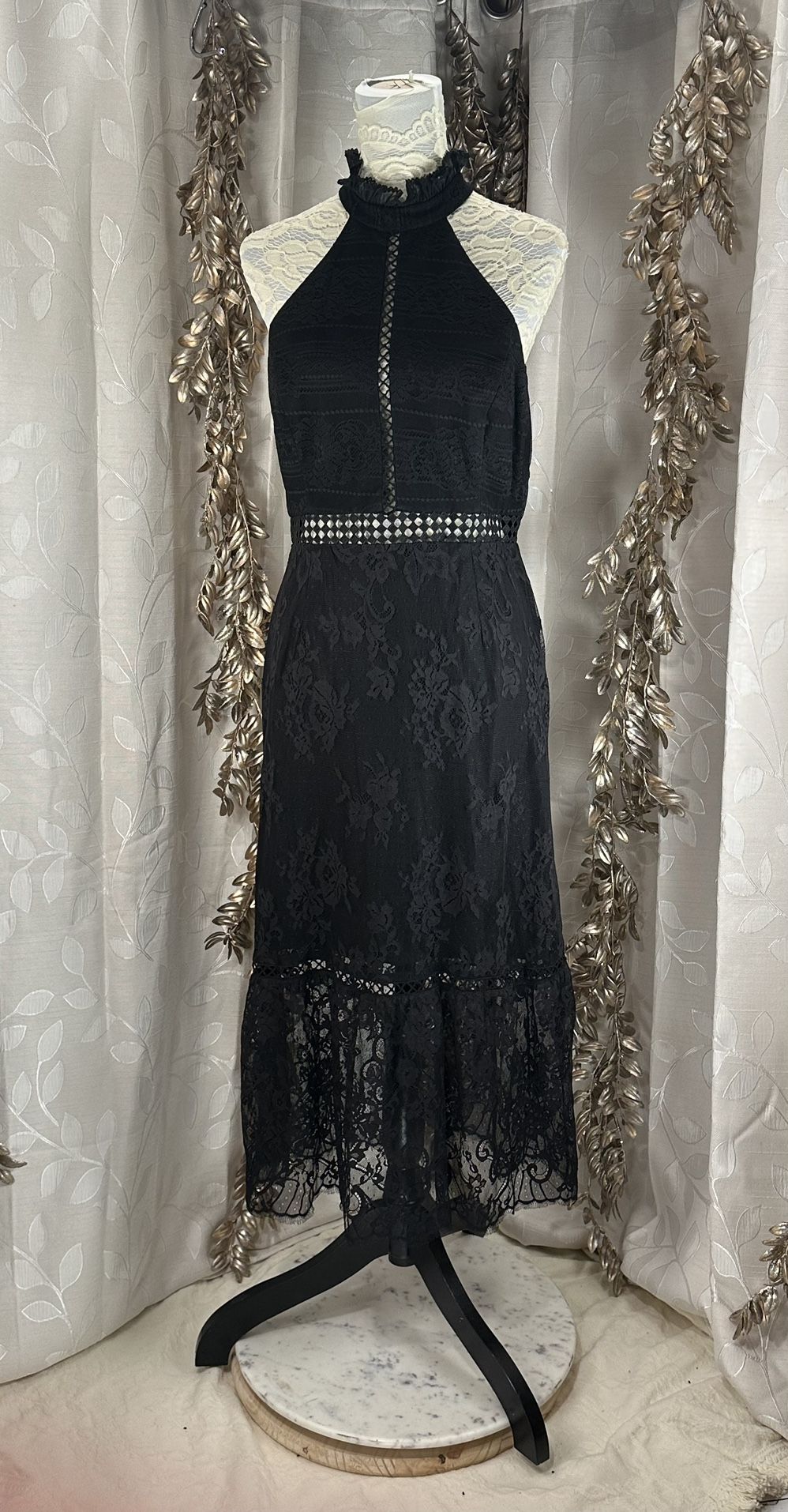 ABS by Allen Schwartz Black Lace Midi Dress | Size 12 | Gothic Glam