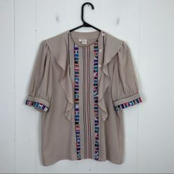 Vintage Ruffled Button Down Blouse Sz M