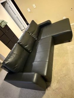Black Faux Leather Sleeper Sectional Sofa with Storage