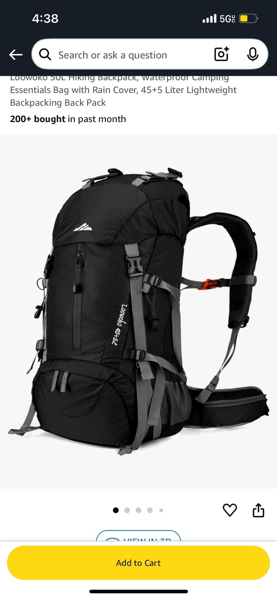 Loowoko 50L Hiking Backpack, Waterproof Camping Essentials Bag