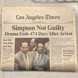 OJ Simpson Not Guilty Los Angeles Times Newspaper Full Circulation