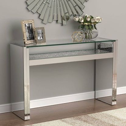 Brand New Silver Console Table with Glass Top