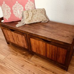 Bench Setee Wood Bambboo  Zen Style Comes W 2 Drawers 