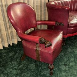 Vintage Red Leather Sofa & Arm Chair