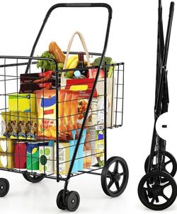 Costway Folding Shopping Cart, Metal Grocery