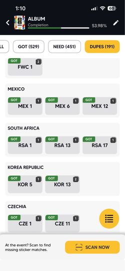 Panini World Cup Sticker duplicates