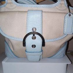 Vintage Baby Blue And White Coach Tote