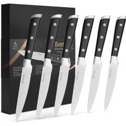 Barenthal Steak Knives, Steak Knife Set Dishwasher Safe, German Stainless Steel Serrated Steak Knife Set Service for 6, 6 Pieces Steak Knife with Gift