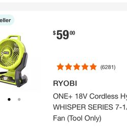 RYOBI ONE+ 18V Cordless Hybrid WHISPER SERIES 7-1/2 in. Fan (Tool Only)