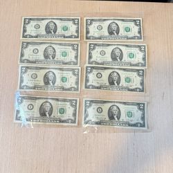 Lot Of 8 2017A,2013,1976  $2 Dollar Star Note Rare Bill Circulated U.S Currency   
