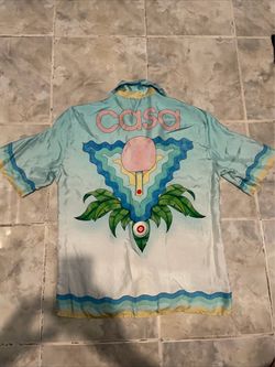 Casablanca Wavy Tennis Ping Pong Silk Summer Button Down Tee Small Preppy