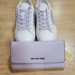 Michael Kors Women's Poppy Leather and Logo Stripe Sneakers 