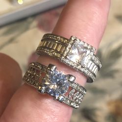 2 -CZ & Silver Cocktail /Engagement  Style Rings  Thumbnail