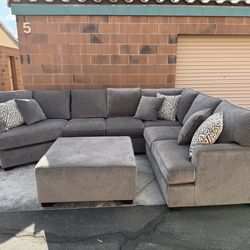 Large Gray Sectional with Ottoman