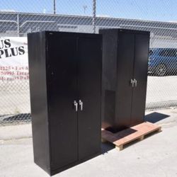 Qty 2 HON TWO Door Black Metal Office Storage Cabinet with 5 Shelves