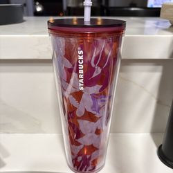 Starbucks 2021 SPRING PINK FLORAL TWIST 24OZ Cold Cup Venti Tumbler