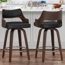 2X Black 26” swivel faux leather barstools