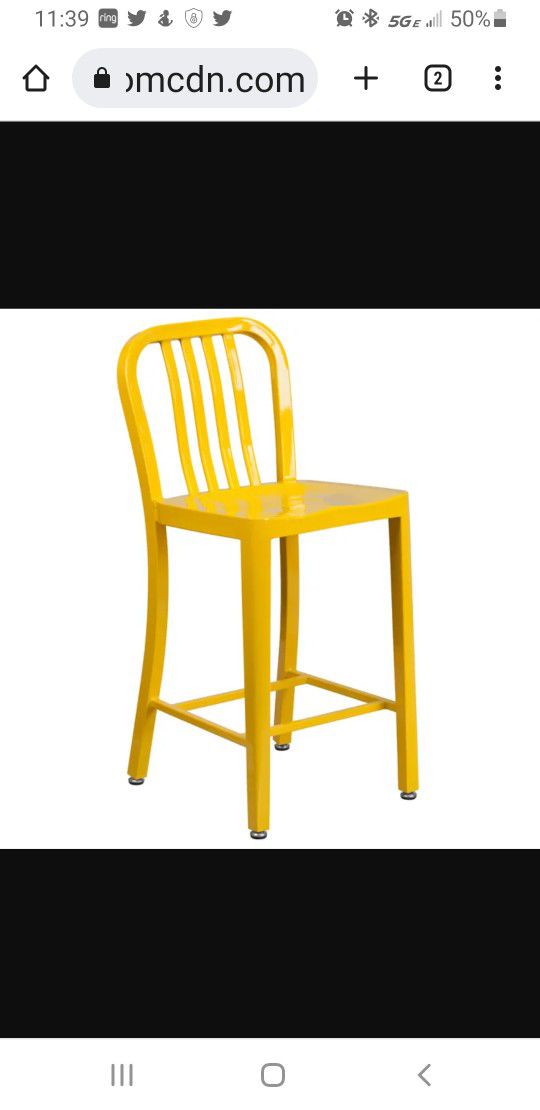 New Set Of 2 Yellow Counter Height Bar Stools