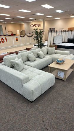 Light Gray Tufted Sectional Sofa