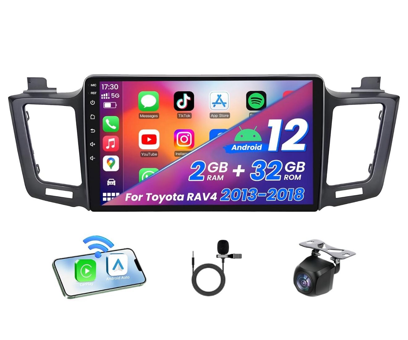 [4Core + 32GB] Car Radio for Toyota RAV4 2013-2018: 10.1 Inch HD Touchscreen RAV4 Stereo Support Wireless Carplay Android Auto Bluetooth 5G Wi-Fi FM G