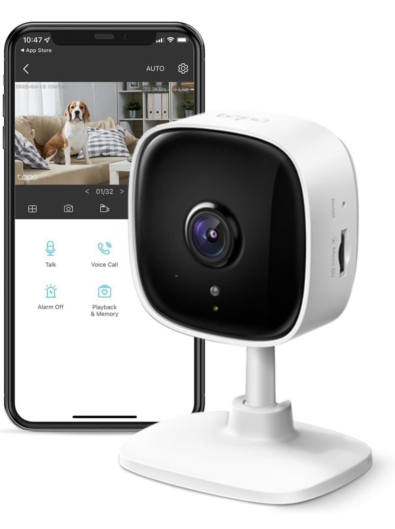 TP-Link Tapo 1080P Indoor Security Camera for Baby Monitor, Dog Camera w/Motion Detection, 2-Way Audio Siren, Night Vision, Cloud & SD Card Storage, W
