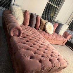 Velvet Pink Sectional Couch